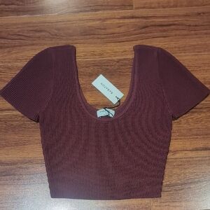 Babaton Spiced Burgundy Sculpt Knit Crop Top
